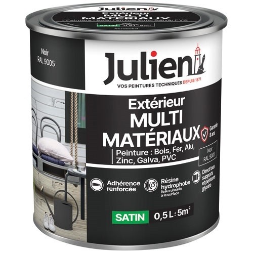 Julien Peinture 0,5 L Extérieur Multi-matériaux - Noir RAL9005