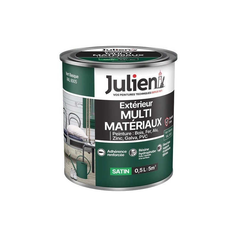 Julien Peinture 0,5 L Extérieur Multi-matériaux - Vert Basque RAL6005