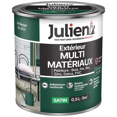 Julien Peinture 0,5 L Extérieur Multi-matériaux - Vert Basque RAL6005
