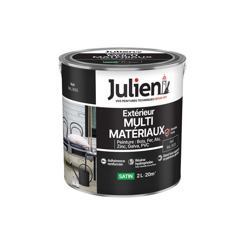 Julien Peinture 2 L Extérieur Multi-matériaux - Noir RAL9005