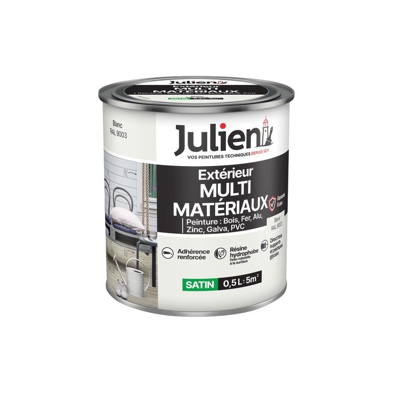 Julien Peinture 0,5 L Extérieur Multi-matériaux - Blanc RAL9003
