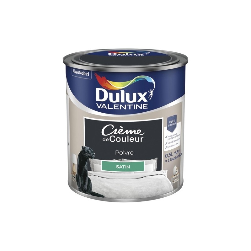 Dulux Valentine Peinture 0.5 L Crème de Couleur Satin - Poivre
