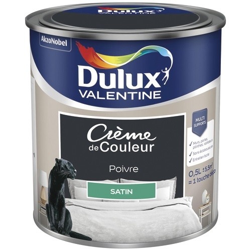 Dulux Valentine Peinture 0.5 L Crème de Couleur Satin - Poivre