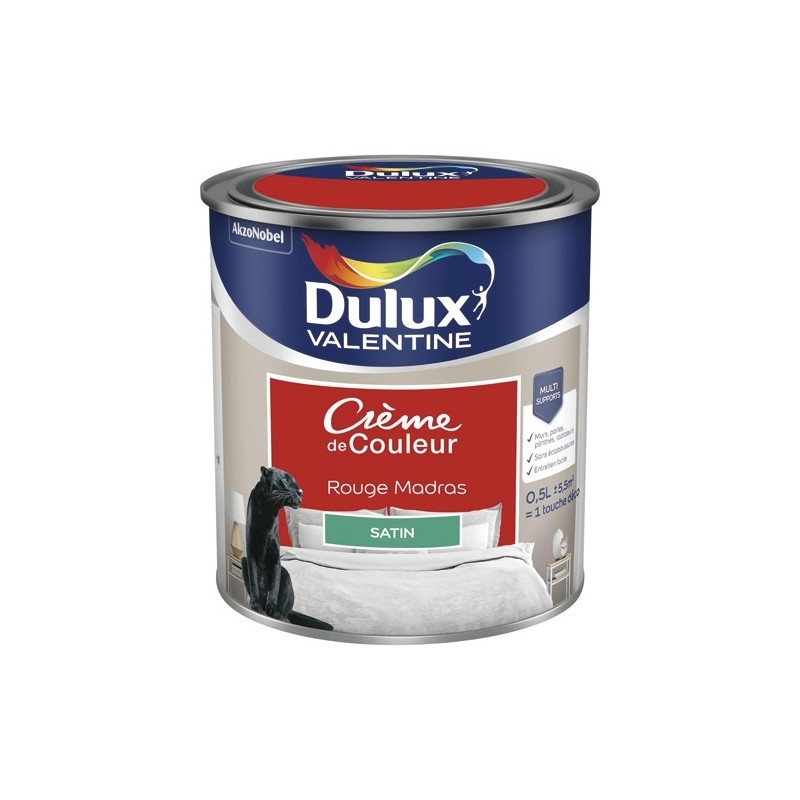 Dulux Valentine Peinture 0.5 L Crème de Couleur Satin - Rouge Madras