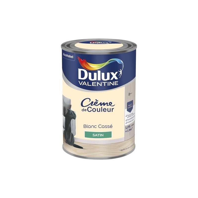 Dulux Valentine Peinture 1.25 L Crème de Couleur Satin - Blanc Cassé