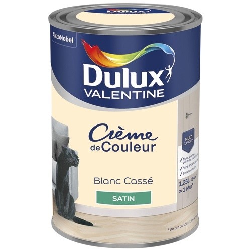 Dulux Valentine Peinture 1.25 L Crème de Couleur Satin - Blanc Cassé
