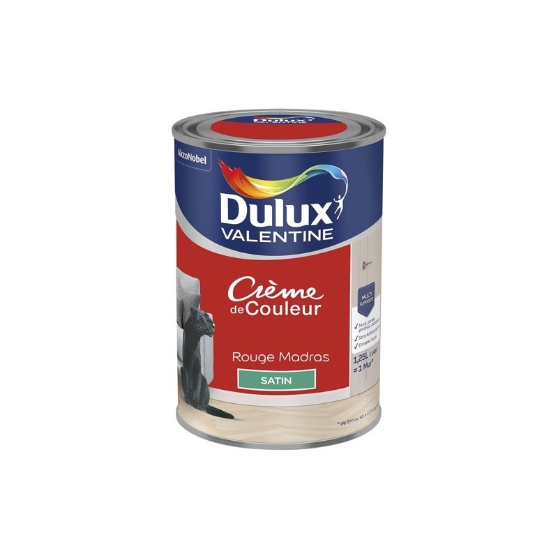 Dulux Valentine Peinture 1.25 L Crème de Couleur Satin - Rouge Madras