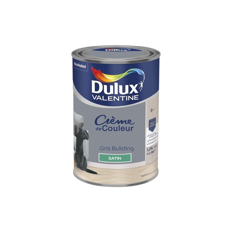 Dulux Valentine Peinture 1.25 L Crème de Couleur Satin - Gris Building