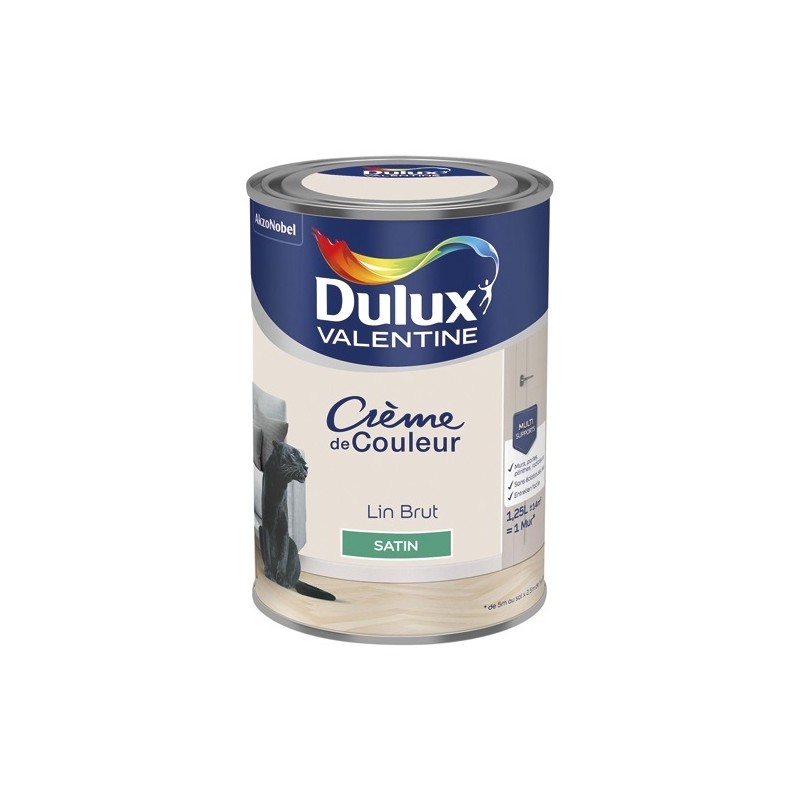 Dulux Valentine Peinture 1.25 L Crème de Couleur Satin - Lin Brut