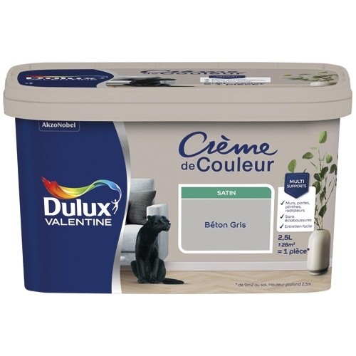 Dulux Valentine Peinture 2.5 L Crème de Couleur Satin - Béton Gris