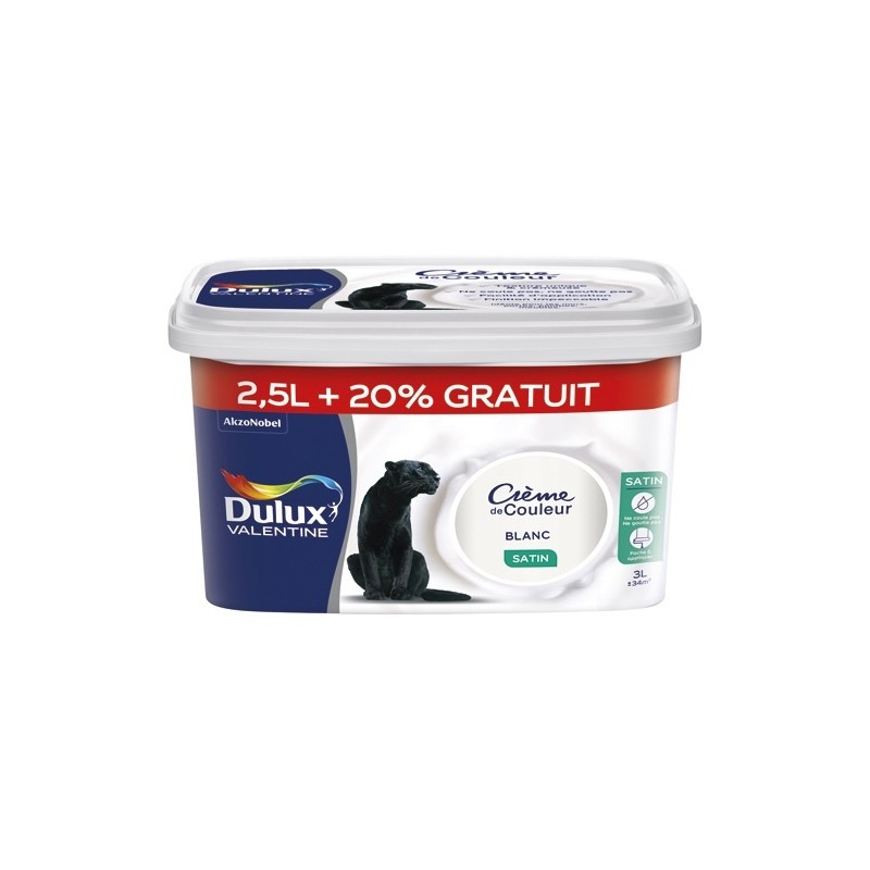 Dulux Valentine Peinture 2.5 L + 20 % Crème de Couleur Satin - Blanc