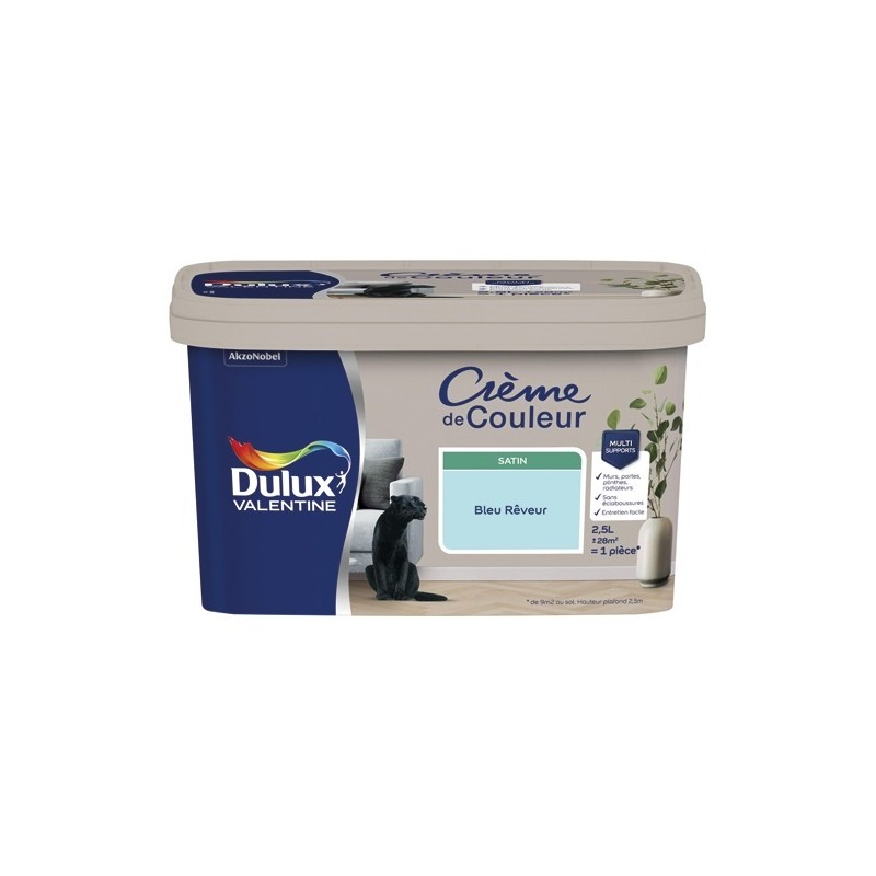 Dulux Valentine Peinture 2.5 L Crème de Couleur Satin - Bleu Rêveur