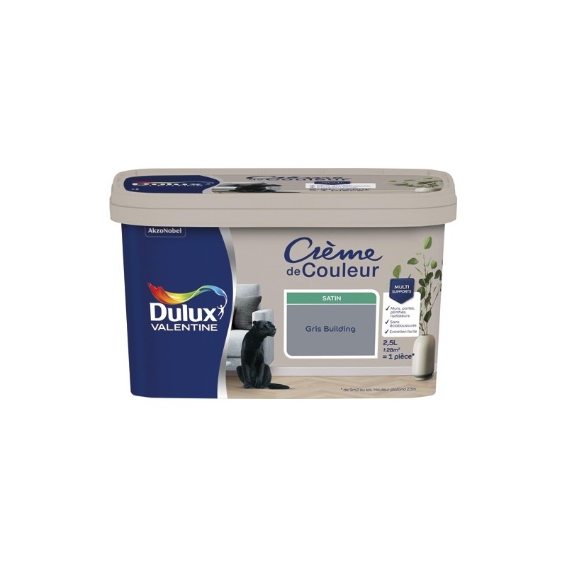 Dulux Valentine Peinture 2.5 L Crème de Couleur Satin - Gris Building
