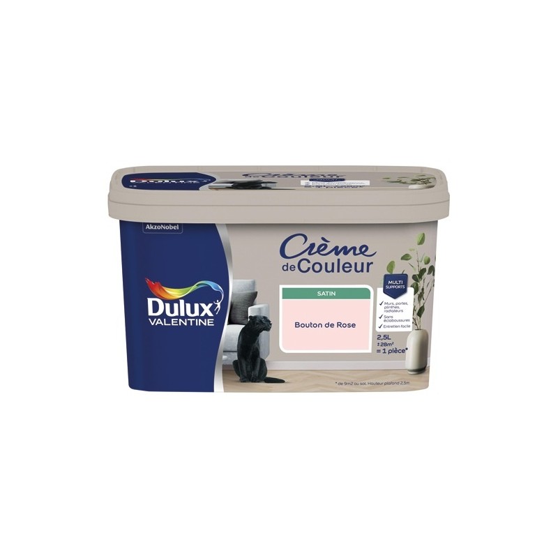 Dulux Valentine Peinture 2.5 L Crème de Couleur Satin - Bouton de Rose
