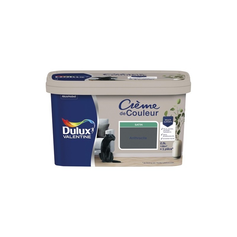 Dulux Valentine Peinture 2.5 L Crème de Couleur Satin - Anthracite