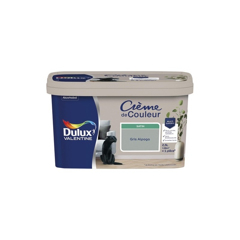 Dulux Valentine Peinture 2.5 L Crème de Couleur Satin - Gris Alpaga