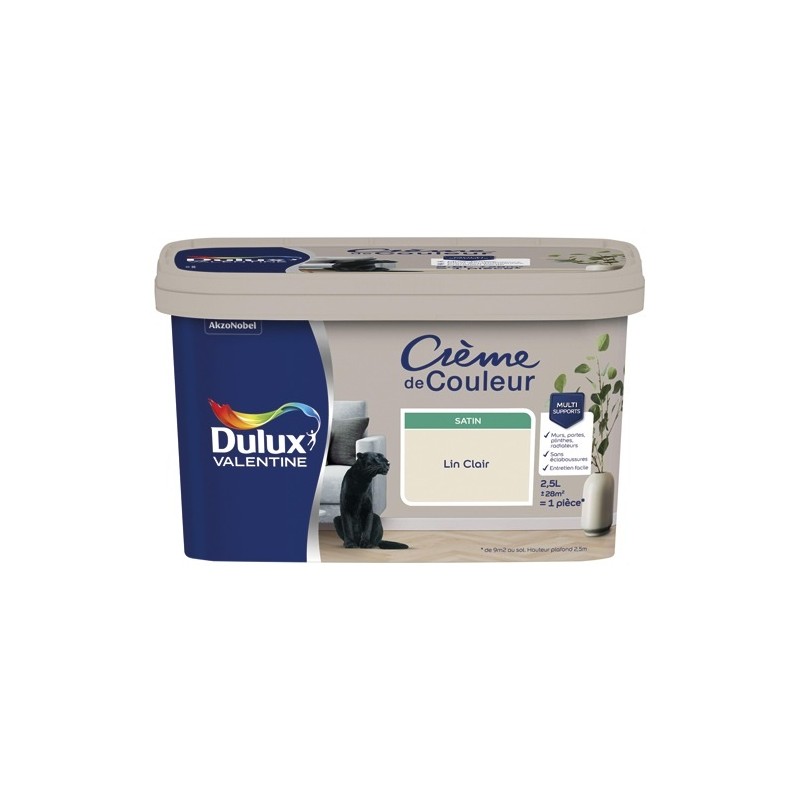 Dulux Valentine Peinture 2.5 L Crème de Couleur Satin - Lin Clair