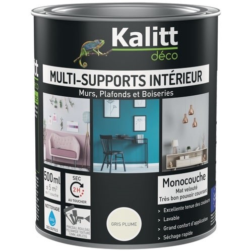 KALITT DECO Peinture multi-supports 0,5 L Acrylique Mat - Gris plume