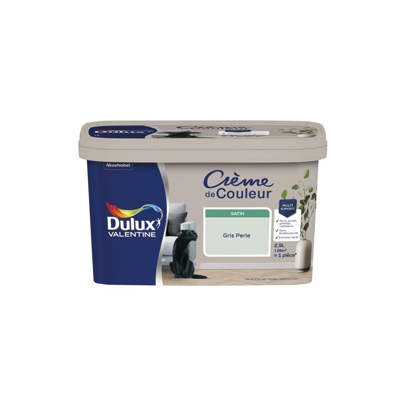 Dulux Valentine Peinture 2.5 L Crème de Couleur Satin - Gris Perle