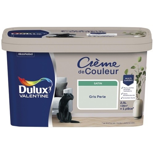 Dulux Valentine Peinture 2.5 L Crème de Couleur Satin - Gris Perle