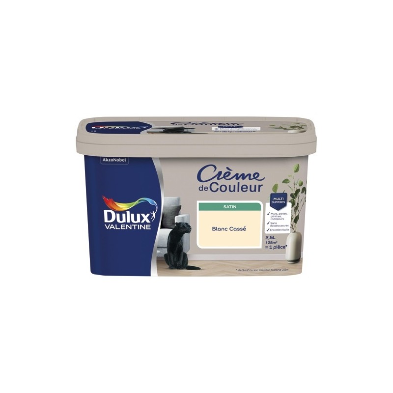 Dulux Valentine Peinture 2.5 L Crème de Couleur Satin - Blanc Cassé
