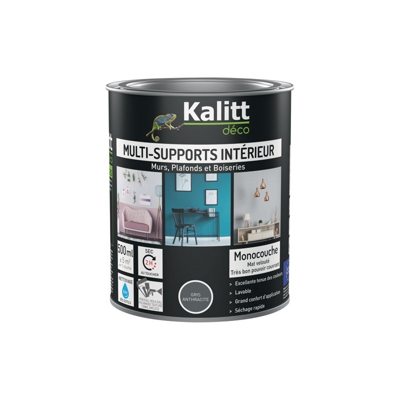 KALITT DECO Peinture multi-supports 0,5 L Acrylique Mat - Gris Anthracite