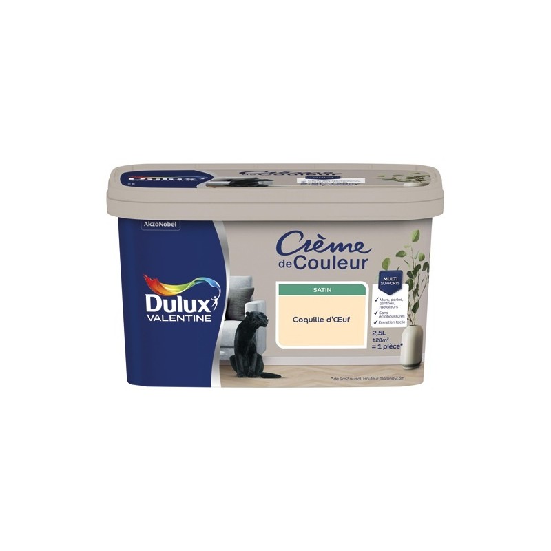 Dulux Valentine Peinture 2.5 L Crème de Couleur Satin - Coquille d'œuf