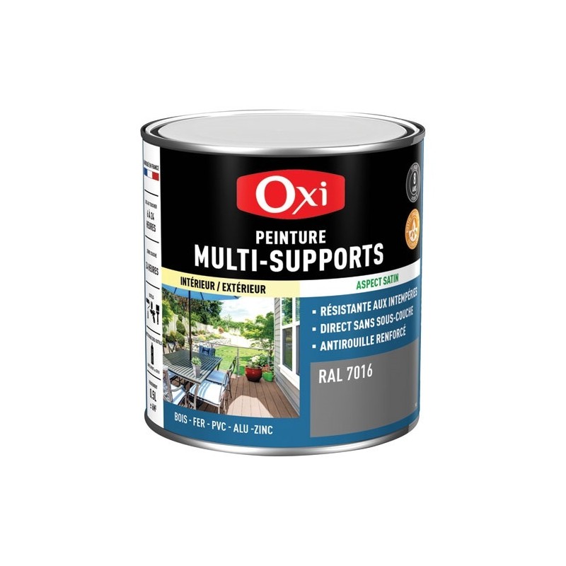 OXI Peinture Satin Multi-supports 0.5 L Top 3+ - Gris Anthracite