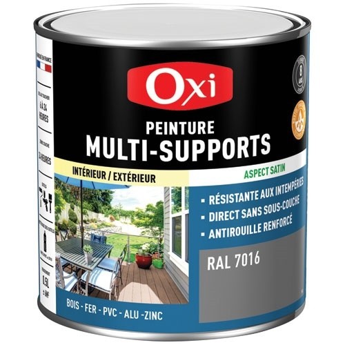 OXI Peinture Satin Multi-supports 0.5 L Top 3+ - Gris Anthracite