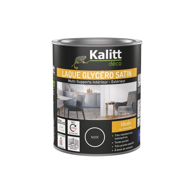 KALITT DECO Laque glycéro Satin Multi-supports 0.5 L - Noir