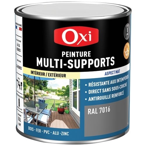 OXI Peinture Mate Multi-supports 0.5 L Top 3+ - Gris Anthracite