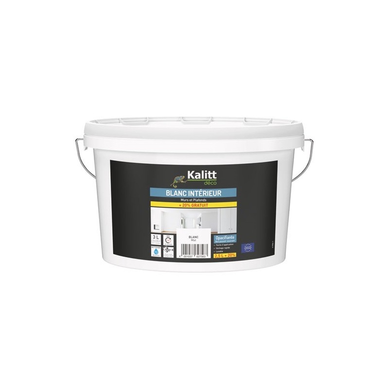 KALITT DECO Peinture murs et plafonds bicouche mat 2.5 L + 0.5 L blanc