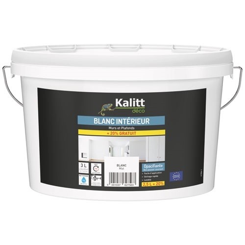 KALITT DECO Peinture murs et plafonds bicouche mat 2.5 L + 0.5 L blanc
