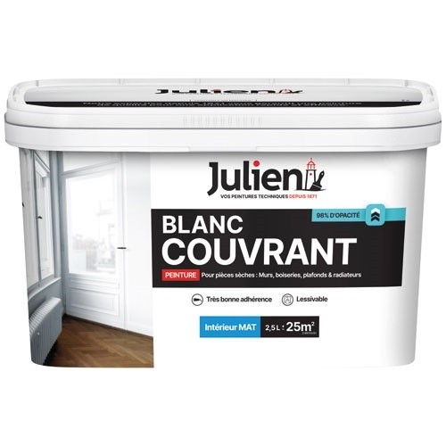 Julien Peinture blanc couvrant intérieur mat 2.5 L