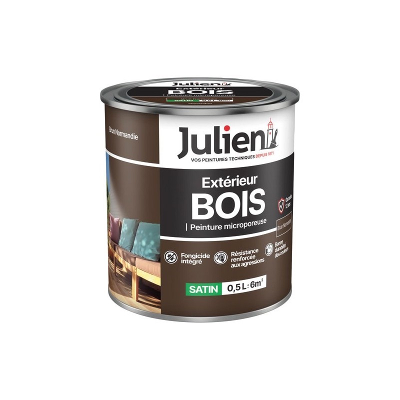 Julien Peinture microporeuse 0,5 L Extérieur Bois Satin - Brun Normandie