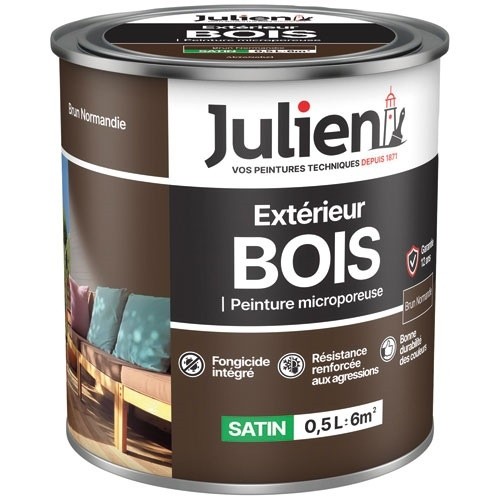 Julien Peinture microporeuse 0,5 L Extérieur Bois Satin - Brun Normandie