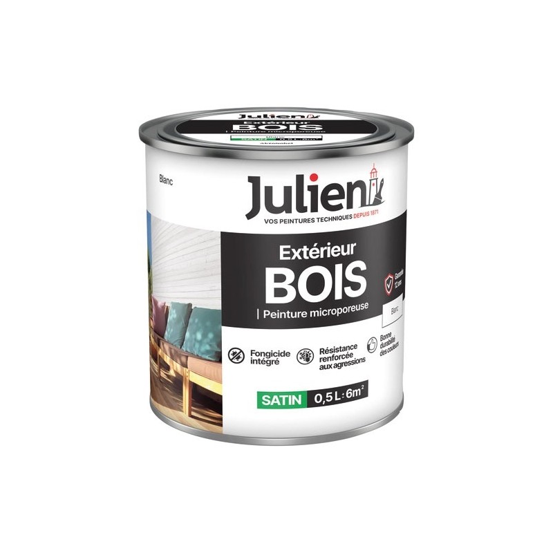 Julien Peinture microporeuse 0,5 L Extérieur Bois Satin - Blanc