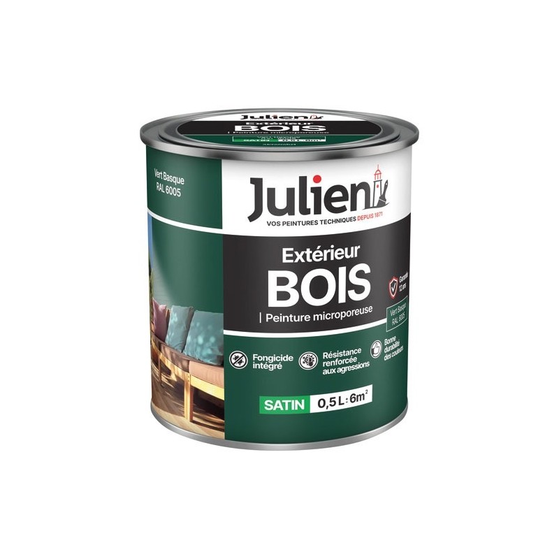 Julien Peinture microporeuse 0,5 L Extérieur Bois Satin - Vert Basque RAL6005