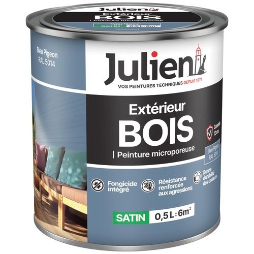 Julien Peinture microporeuse 0,5 L Extérieur Bois Satin - Bleu Pigeon¨RAL5014