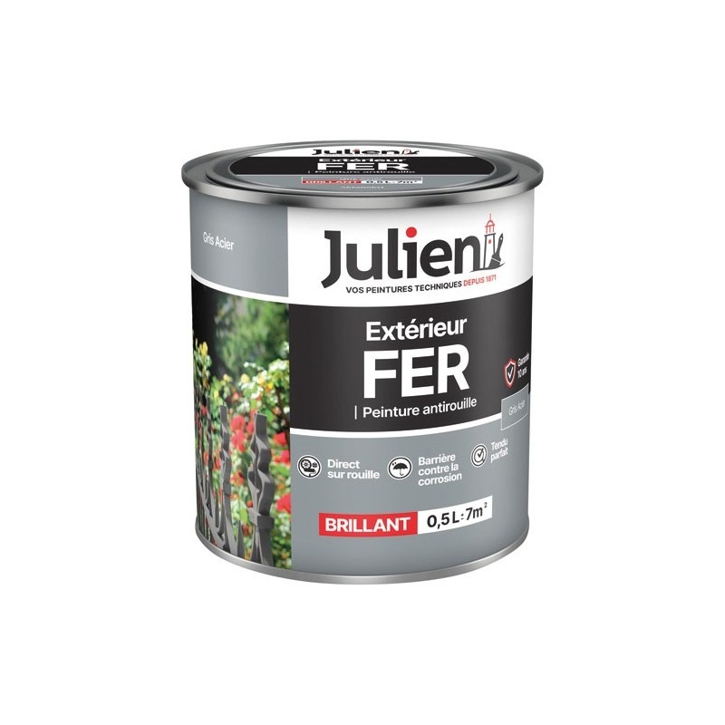 Julien Peinture fer antirouille 0,5 L Brillant - Gris Acier