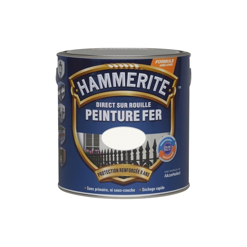 HAMMERITE Peinture fer 2,5 L Brillant Laqué - Blanc