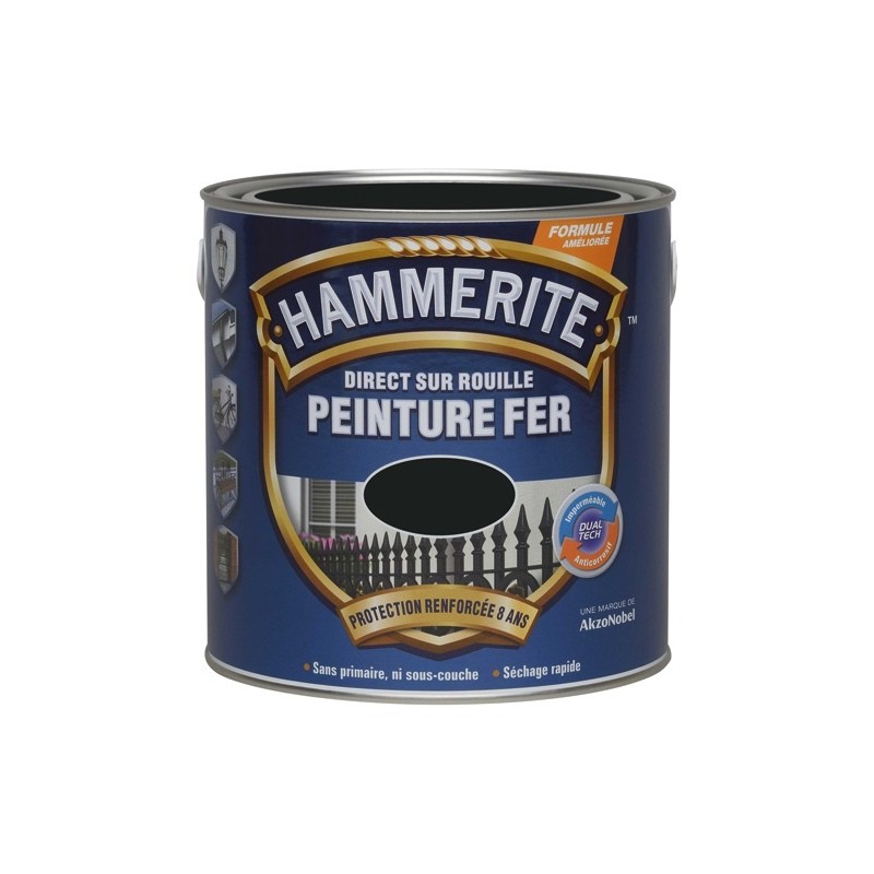 HAMMERITE Peinture fer 2,5 L Mat - Noir Ferronnerie