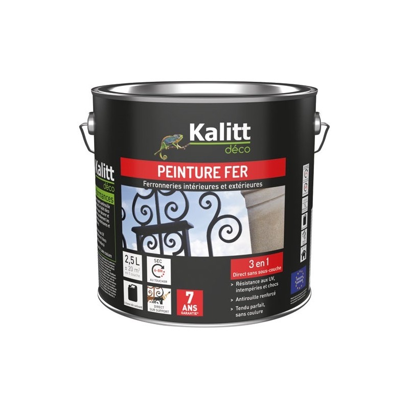 KALITT DECO Peinture fer 3 en 1 intérieur et extérieur 2,5 L Brillant - Gris Argent