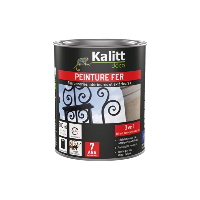 KALITT DECO Peinture fer 3 en 1 intérieur et extérieur 0,5 L Brillant - Gris Argent