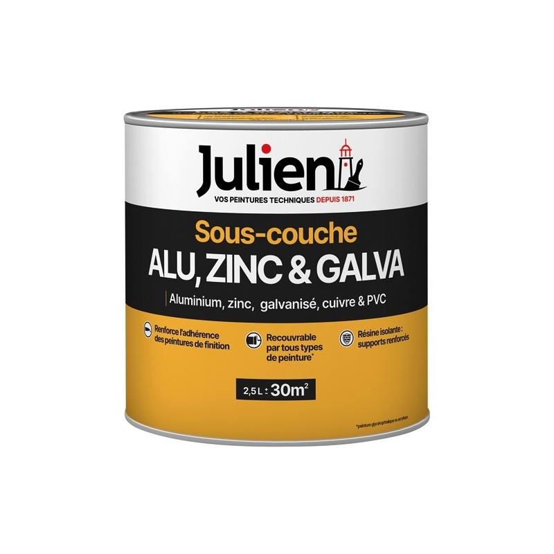 Julien Peinture sous-couche Alu / Zinc / Galva 2,5 L Mat - Blanc