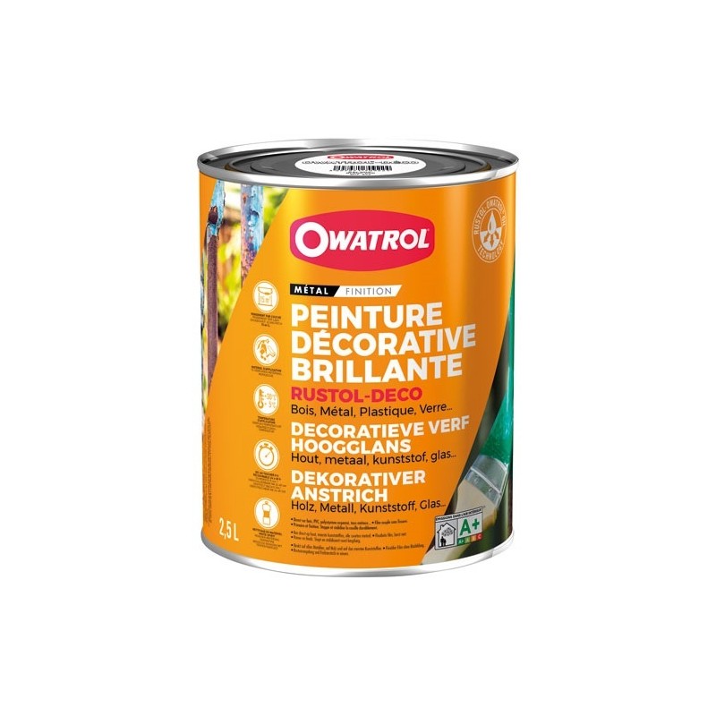 OWATROL Peinture antirouille 2,5 L Brillante Rustol Déco - Blanc Pur RAL 9100