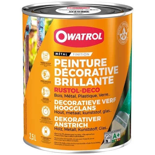 OWATROL Peinture antirouille 2,5 L Brillante Rustol Déco - Blanc Pur RAL 9100