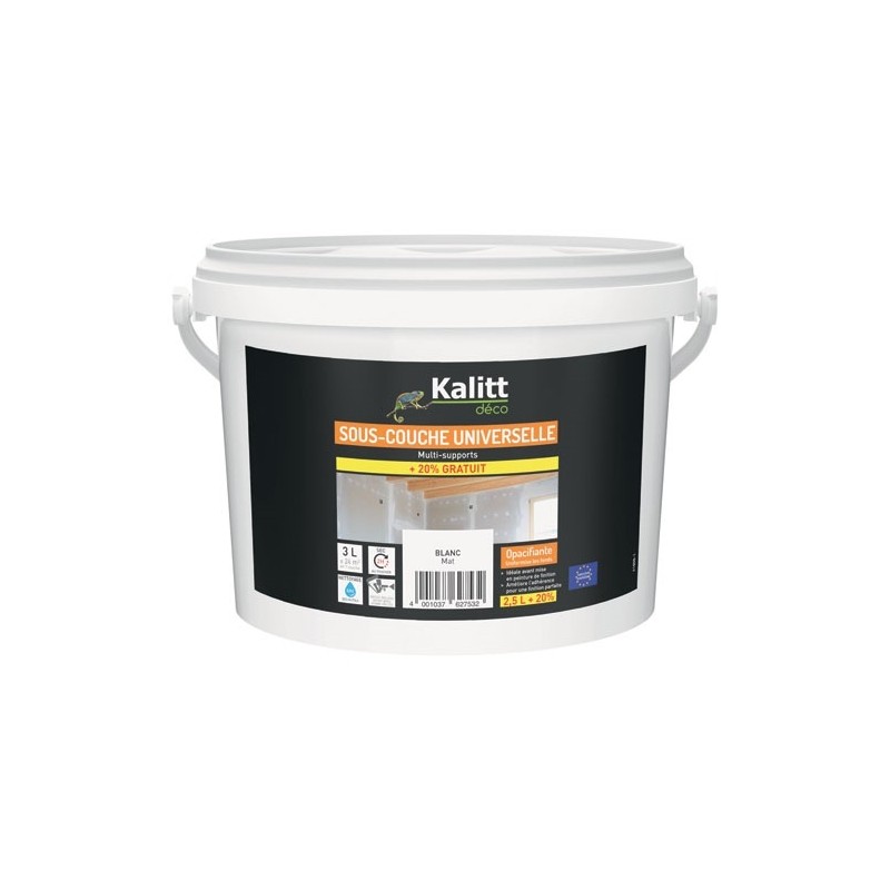 KALITT DECO Peinture sous-couche universelle 2.5 L + 0.5 L offert Mat - Blanc