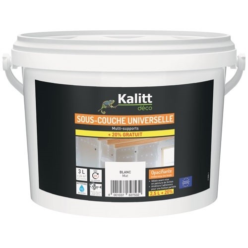 KALITT DECO Peinture sous-couche universelle 2.5 L + 0.5 L offert Mat - Blanc