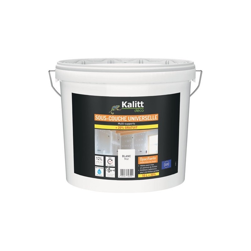 KALITT DECO Peinture sous-couche universelle 10 L + 2 L offert Mat - Blanc